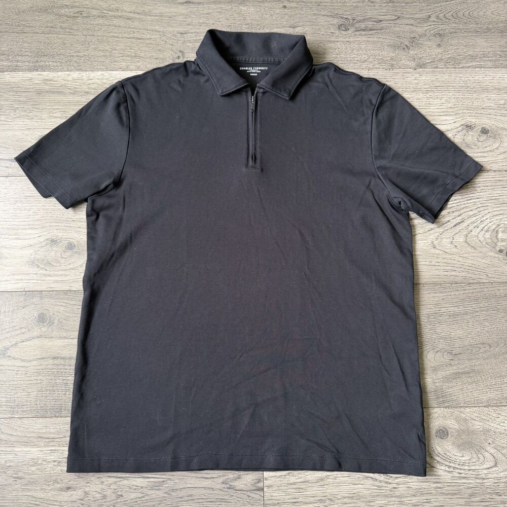 Charles Tyrwhitt Men's Black 1/4 Zip Casual Polo Shirt Short Sleeve Size Medium